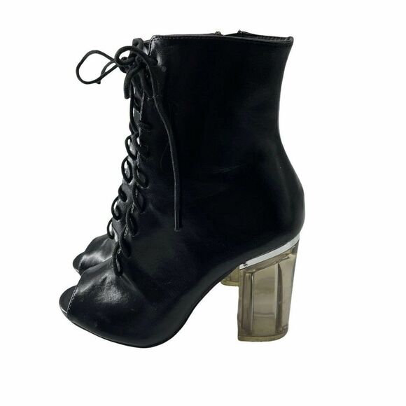 Cape Robbin Black Lace Up Victorian Open Toe Clear Chunky Heel Boots Shoe Size 6 - Picture 2 of 9
